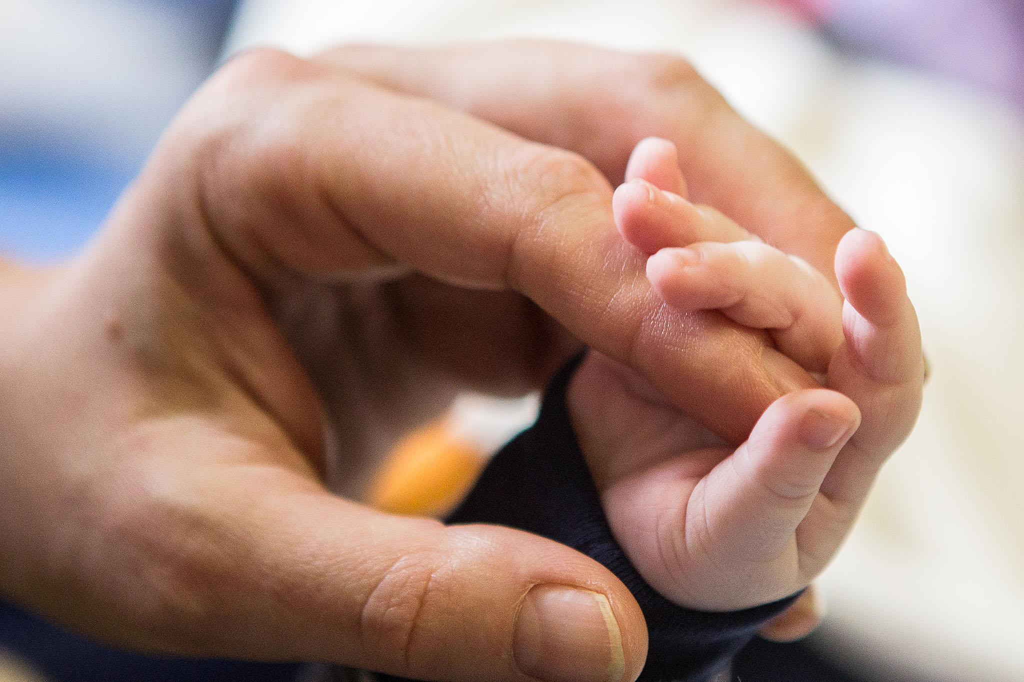 Hand eines Kleinkindes umfasst Finger einer Erwachsenenhand